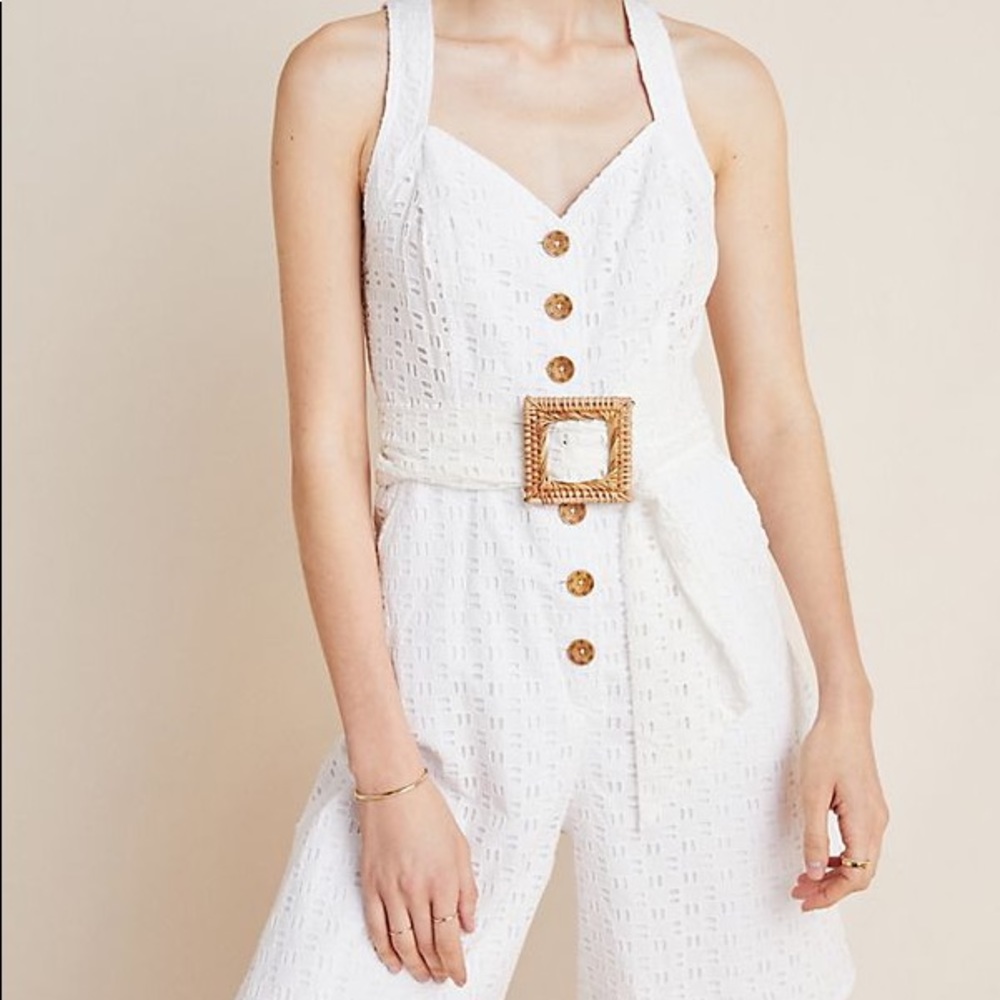 NWT Anthropologie White Belted Eyelet Romper 2